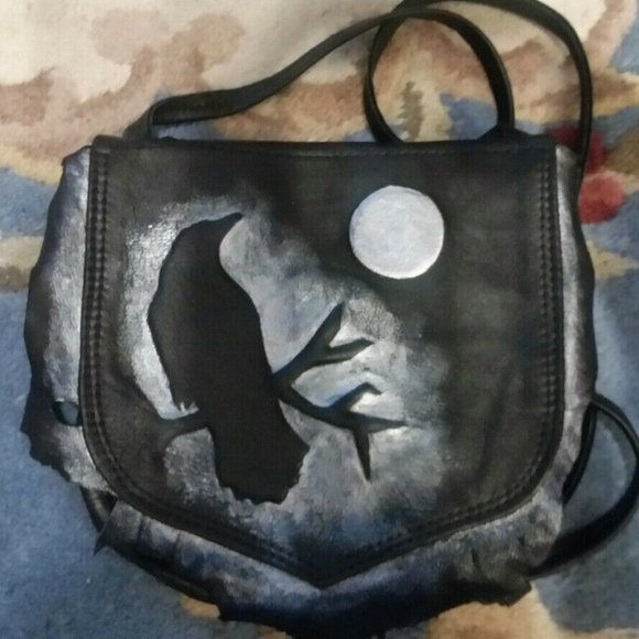 Hand Crafted Handbags - Raven Moon Leather Crossbody purse Bag Hippy Gothic Handmade
